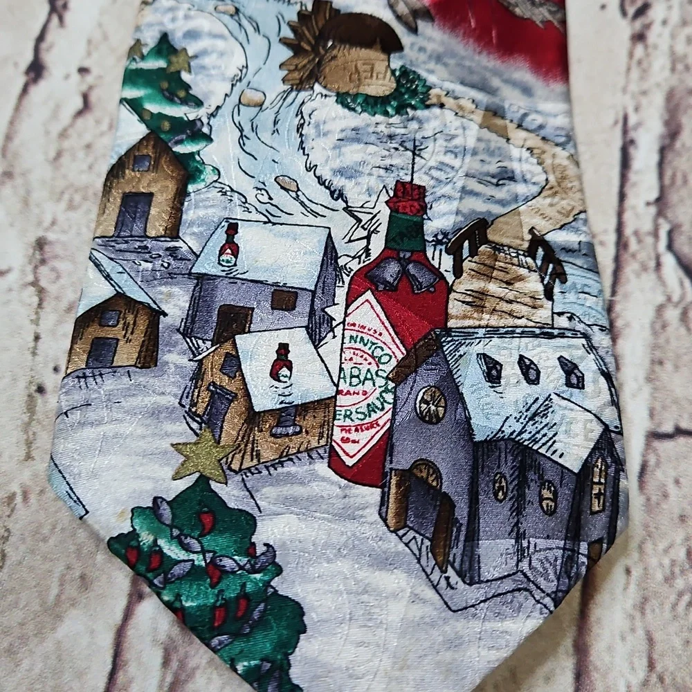 Tabasco‎ Santa shrimp prawns crayfish pulling sleigh Christmas silk neck tie